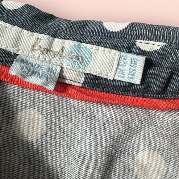 Woman’s Boden Blue Polka Dot Print Tank Top Collar Button Front Dress Size 12 - Picture 10 of 15